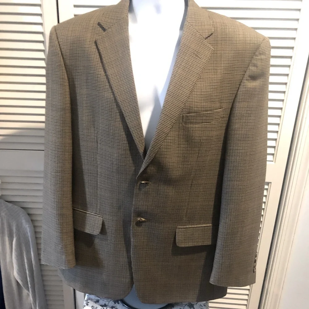 Jos A Banks Wool Blazer Sports Coat Tan Gun club check 42R